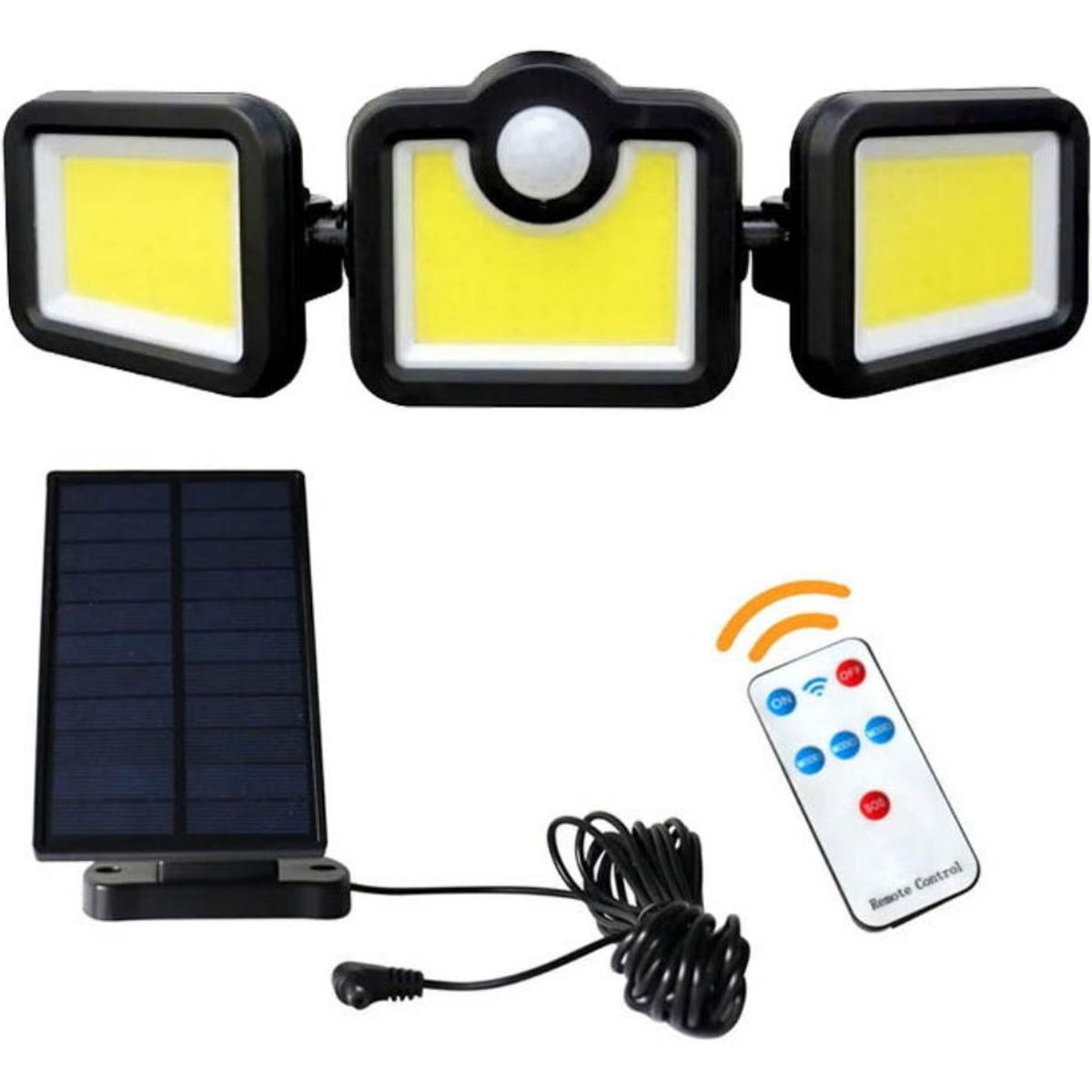 IMPORTCLICK - Foco Solar Triple Sensor Movimiento Control Remoto 171 COB LED