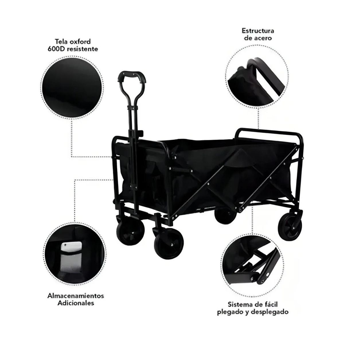IMPORTCLICK - Carrito Plegable Compras Camping 100 KG Negro