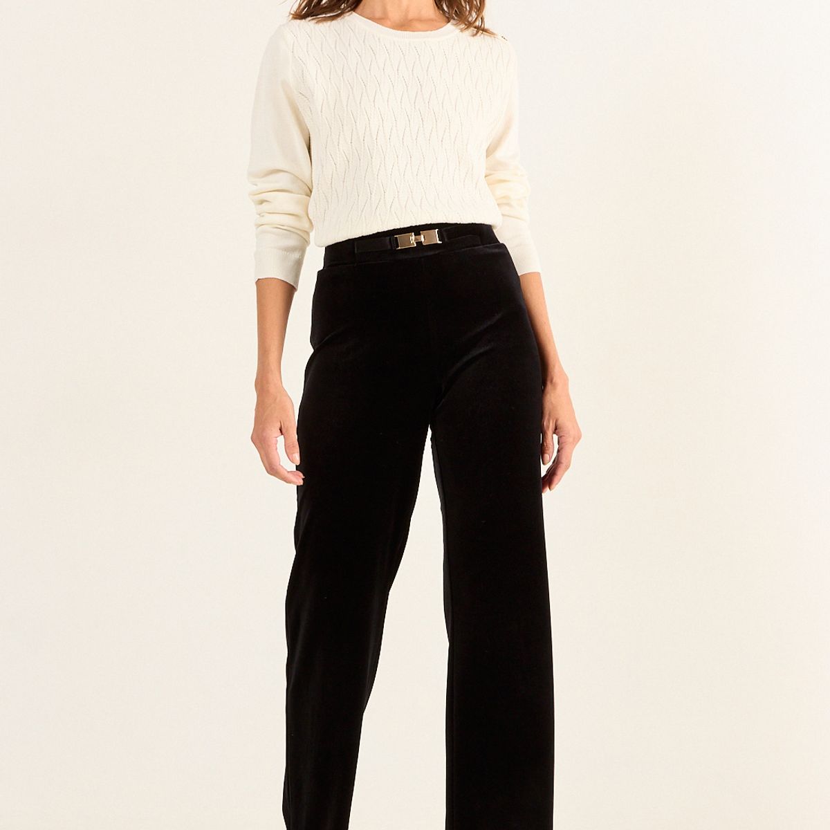 MA GRIFFE - Calza De Terciopelo Wide Mujer Negro Magriffe
