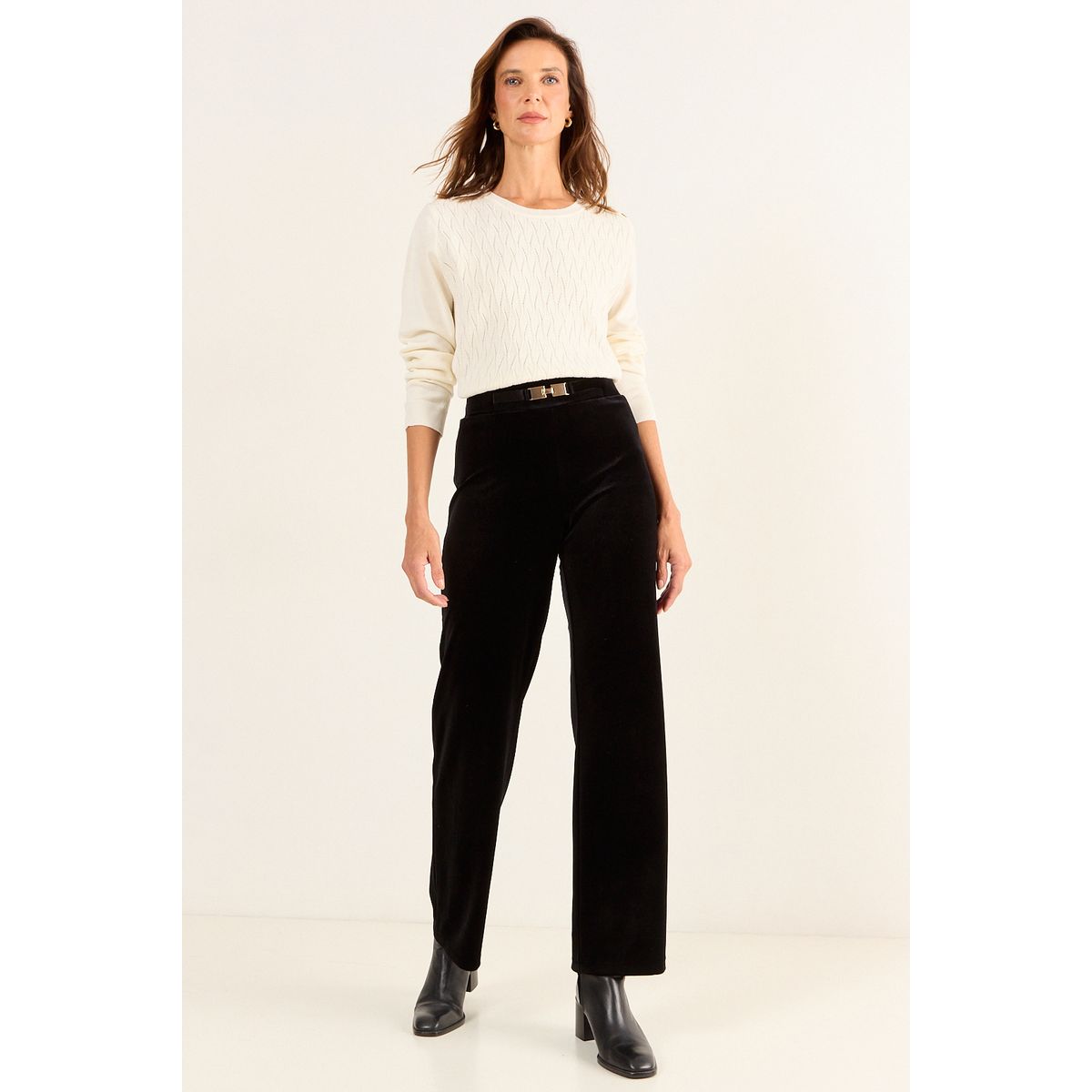 MA GRIFFE - Calza De Terciopelo Wide Mujer Negro Magriffe