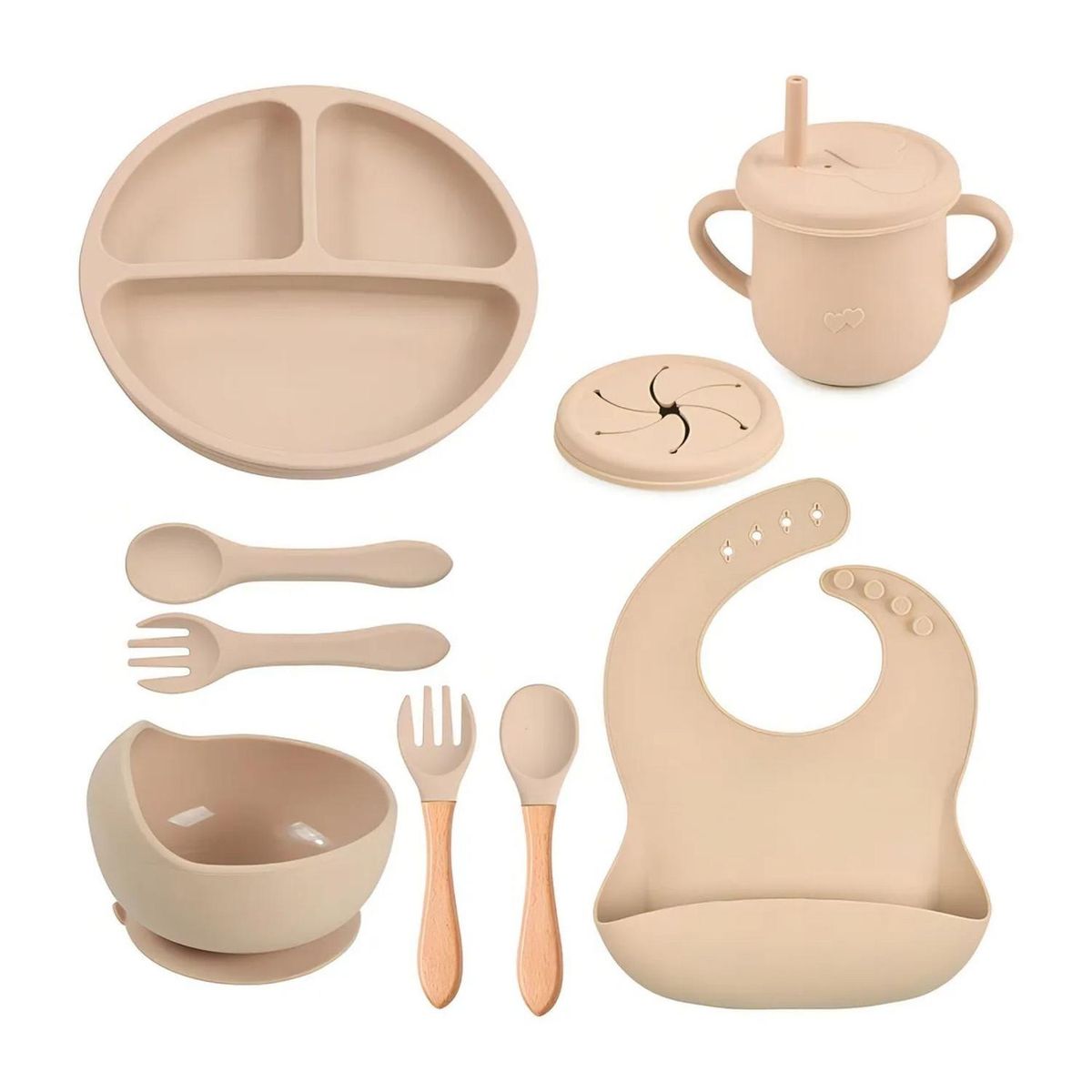 IMPORTCLICK - Kit 10 Cubiertos Alimentacion bebés Beige