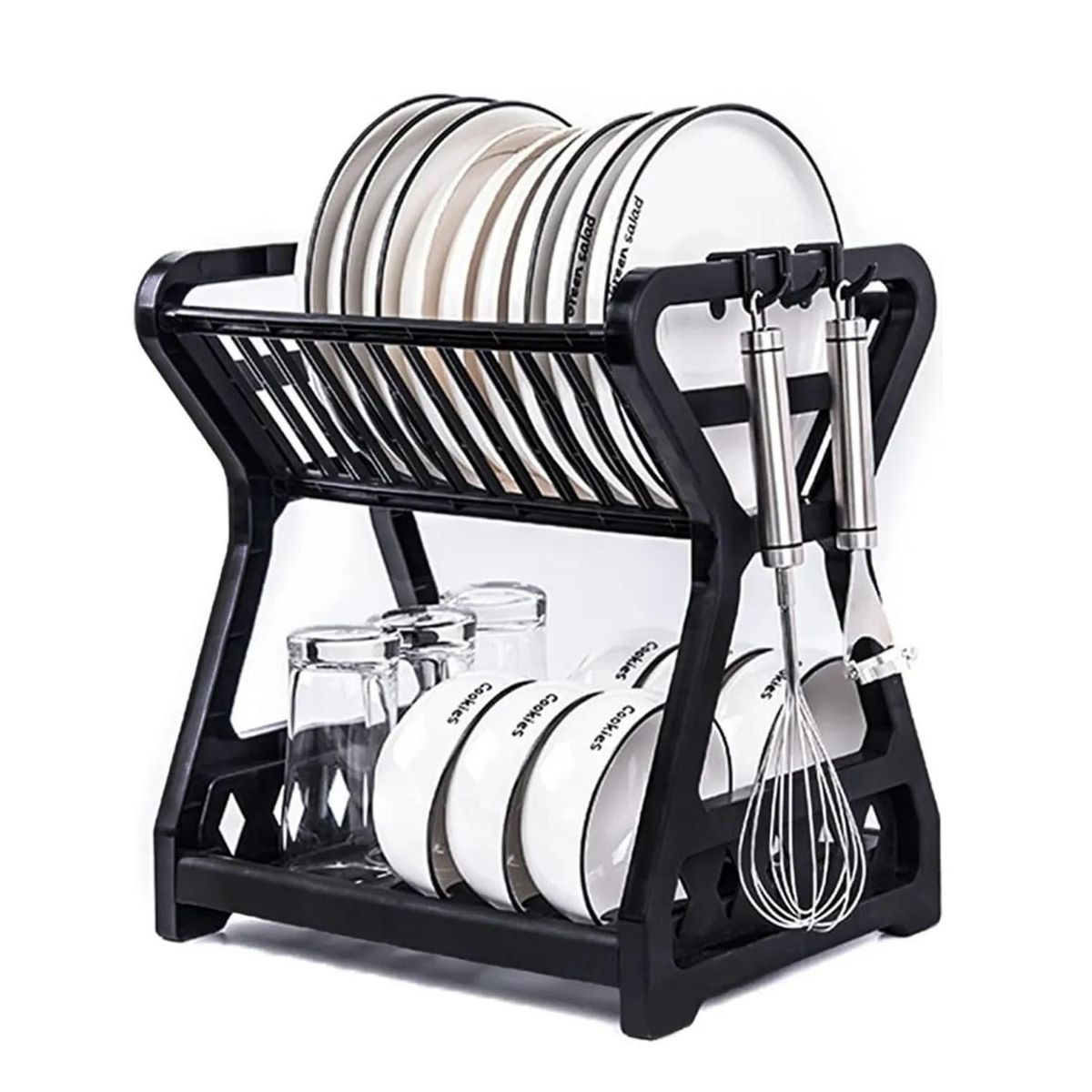 IMPORTCLICK - Rack Secador Escurridor Platos 2 Niveles 30x24.4x33.8 CM Negro