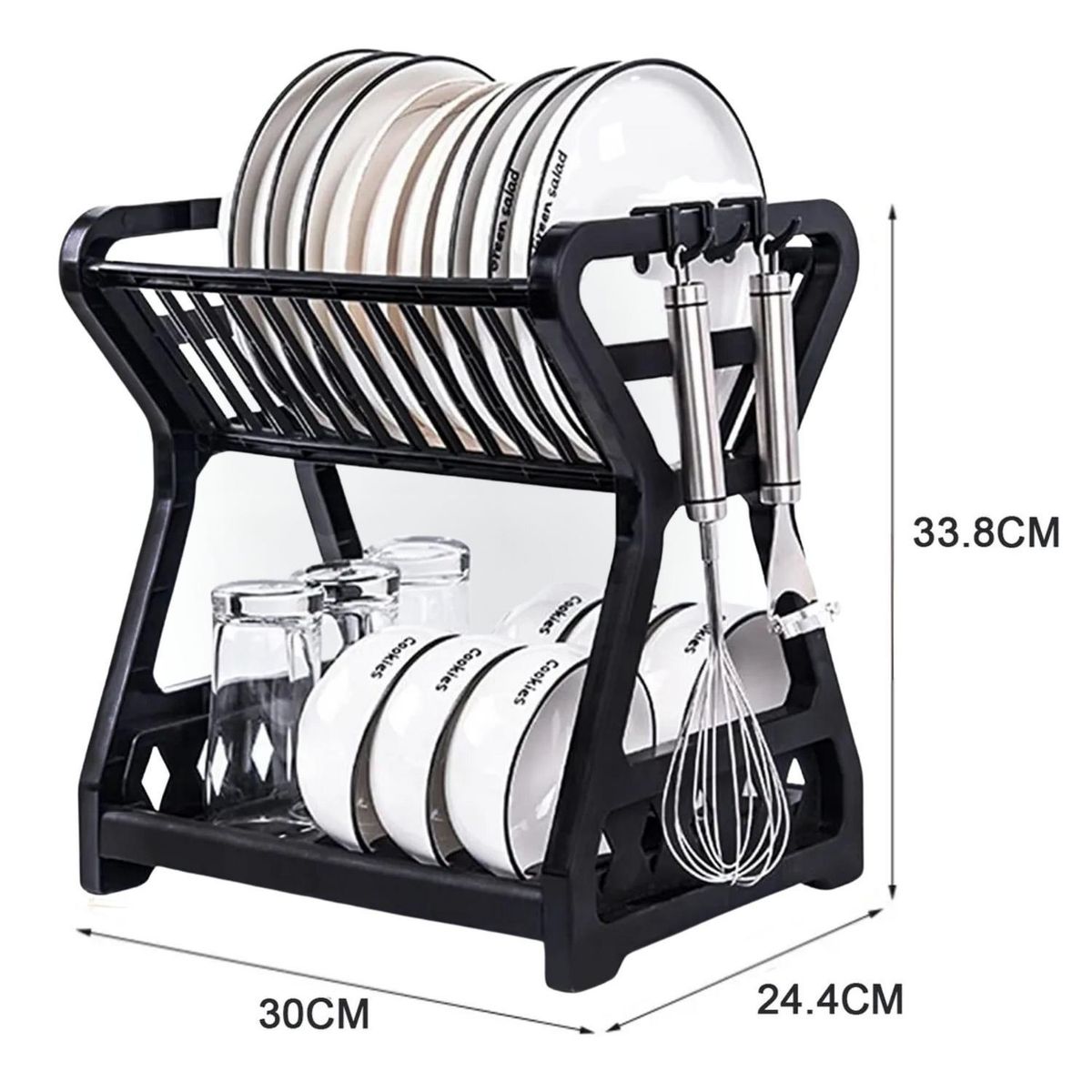 IMPORTCLICK - Rack Secador Escurridor Platos 2 Niveles 30x24.4x33.8 CM Negro