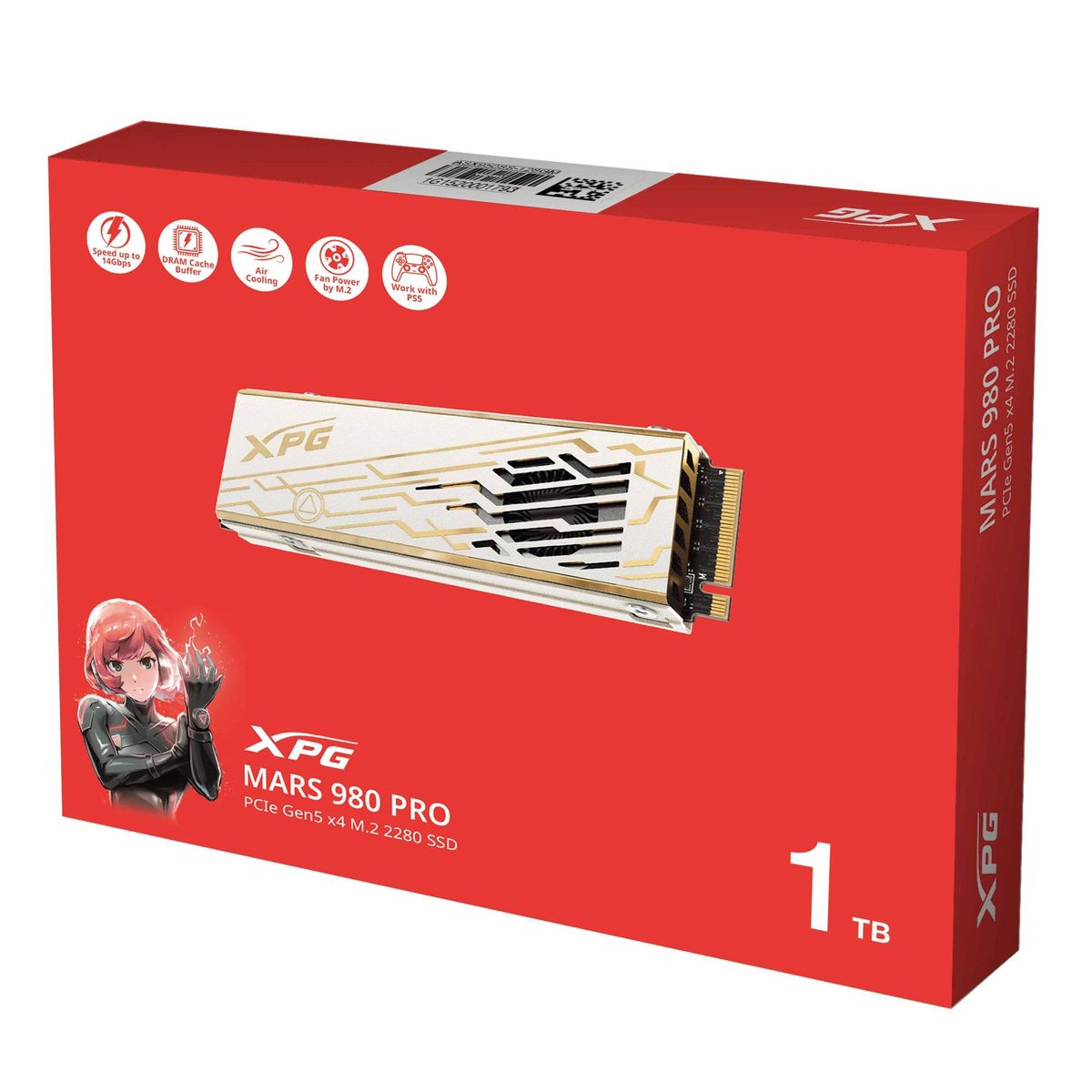 ADATA - Unidad SSD 1TB PCIe Gen5x4, 14.000/13.000MB/s, disipador con ventilador, ADATA XPG MARS 980 PRO