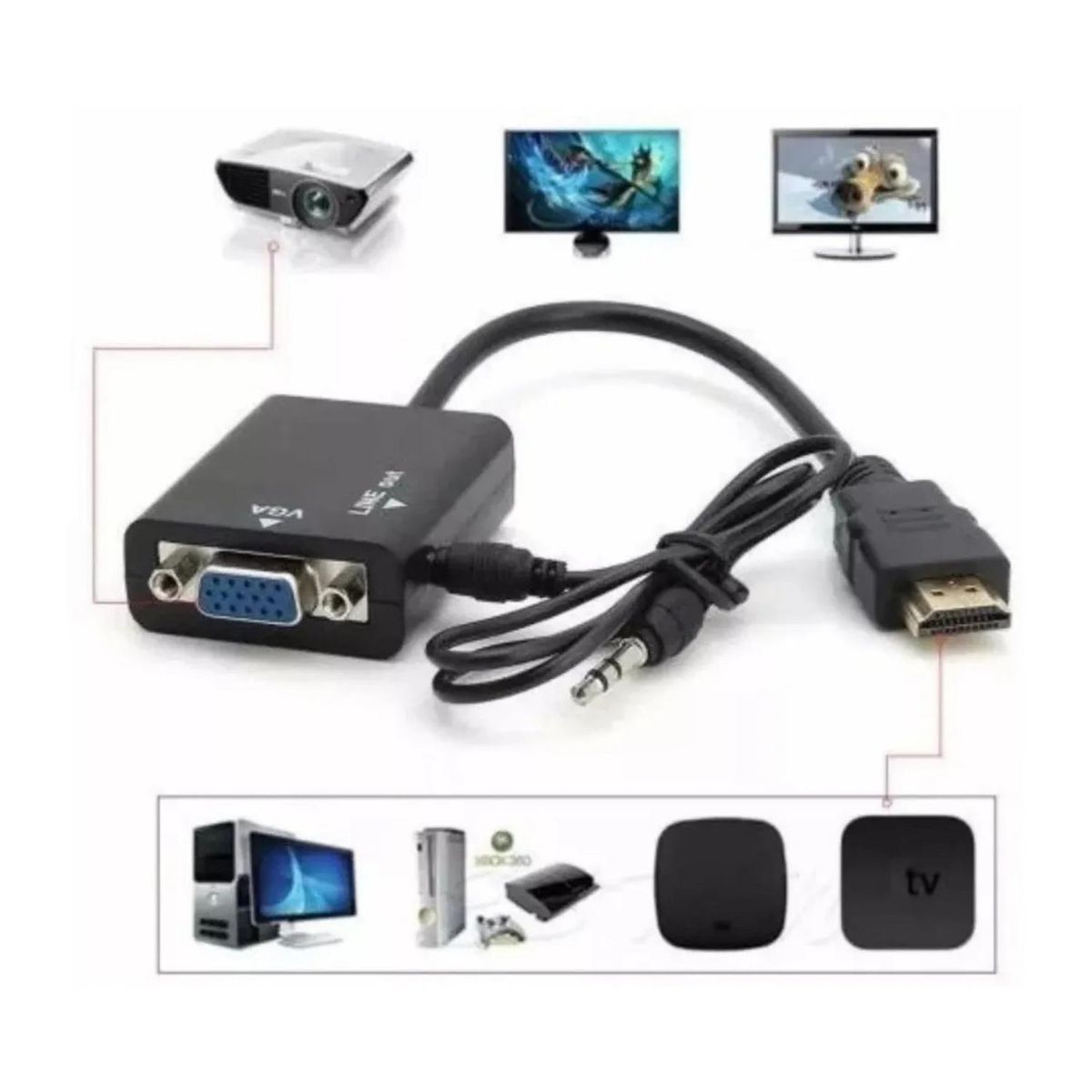 IMPORTCLICK - Adaptador Cable Conversión Hdmi A Vga Más Audio HD