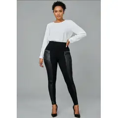 AGW - Calzas Ecocuero Forradas Polar Tiro Alto Mujer