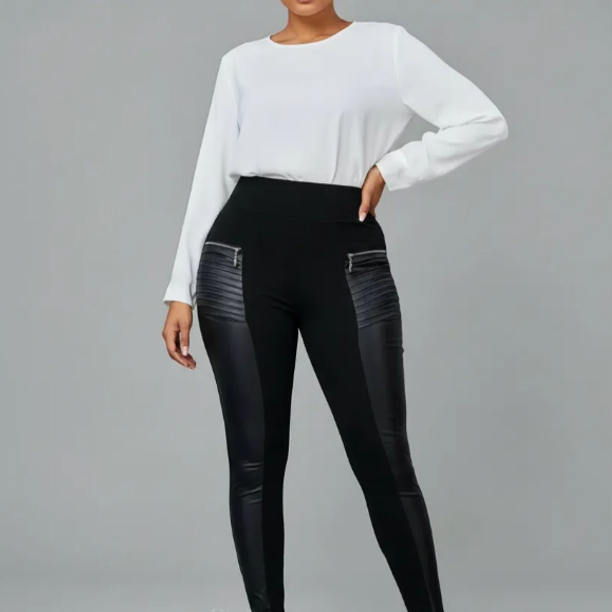 AGW - Calzas Ecocuero Forradas Polar Tiro Alto Mujer