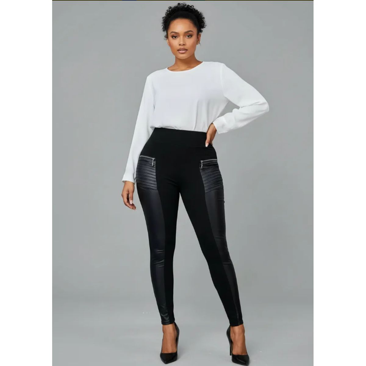 AGW - Calzas Ecocuero Forradas Polar Tiro Alto Mujer