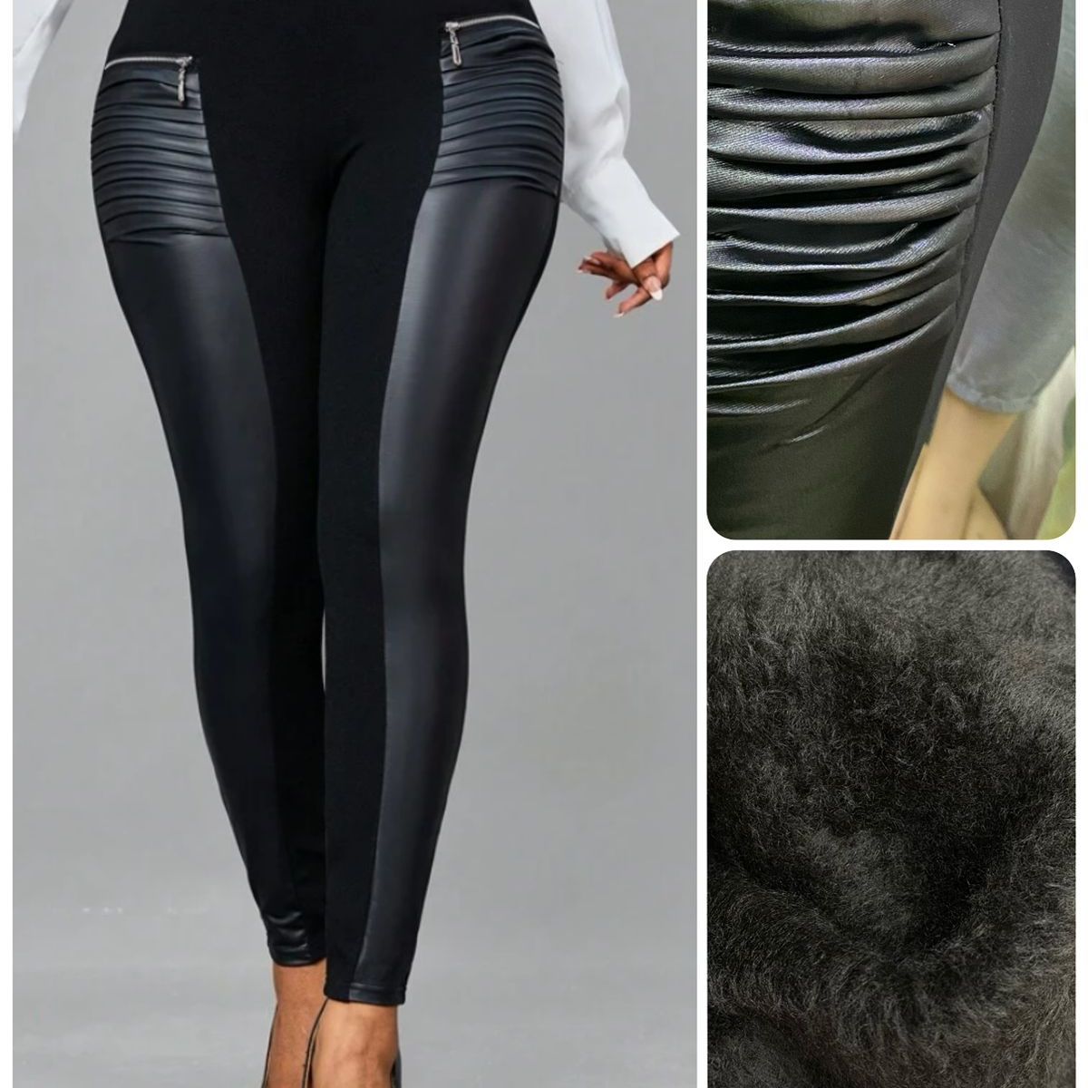 AGW - Calzas Ecocuero Forradas Polar Tiro Alto Mujer