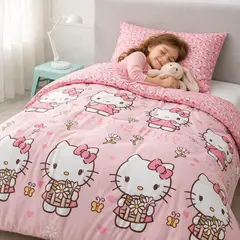 MASHINI - Plumón Hello Kitty Margarita Reversible 1,5 Plazas + Funda Almohada