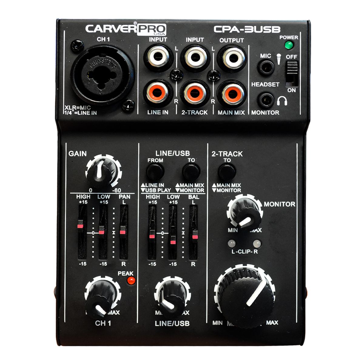 CARVERPRO - MINI MIXER USB 5 VOLTS 3 CANALES CPA-3USB CARVERPRO