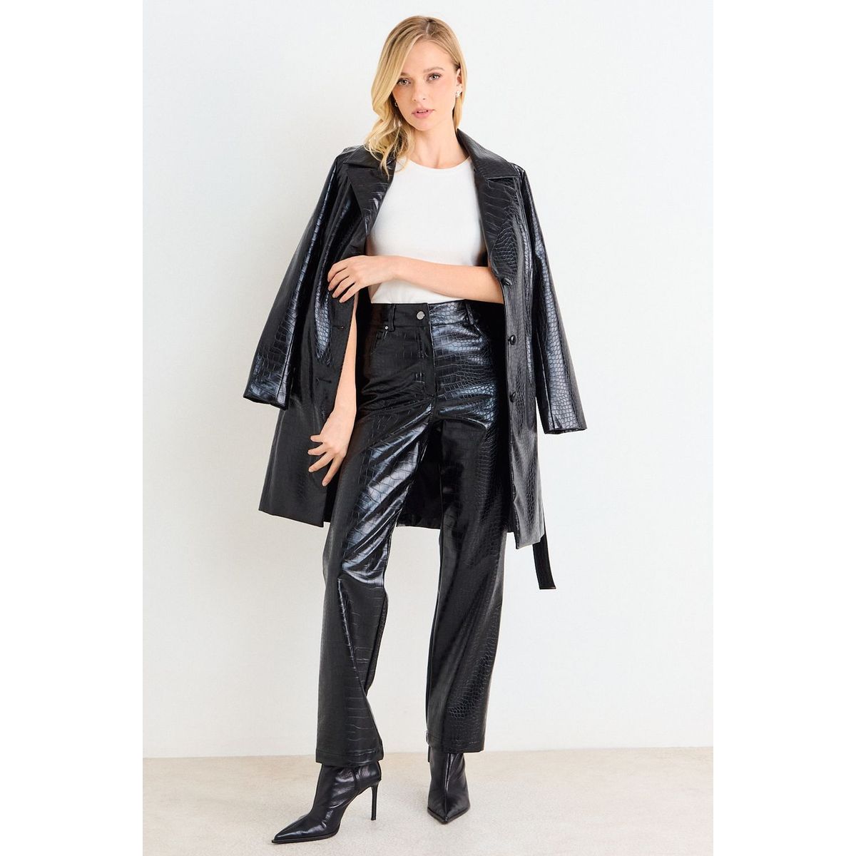 ASH - Pantalon Pu Cocodrilo Mujer Negro Ash