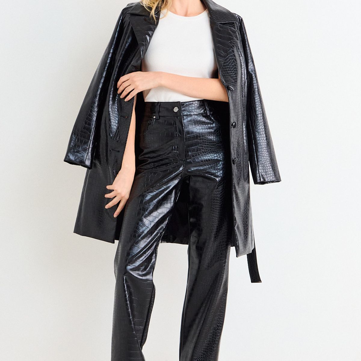 ASH - Pantalon Pu Cocodrilo Mujer Negro Ash