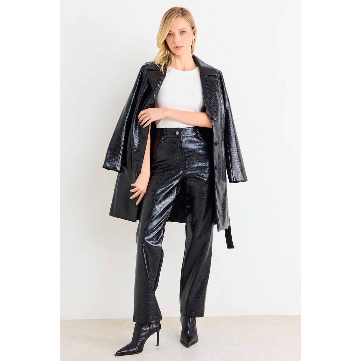 ASH - Pantalon Pu Cocodrilo Mujer Negro Ash