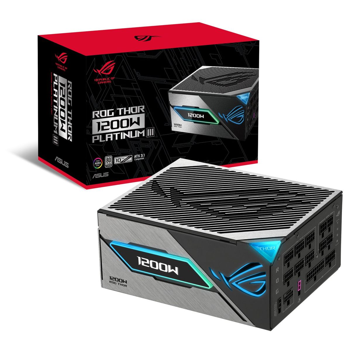 ASUS - Fuente de Poder ASUS ROG Thor 1200W Platinum III, Pantalla OLED, Full Modular, ATX 3.1, Aura Sync