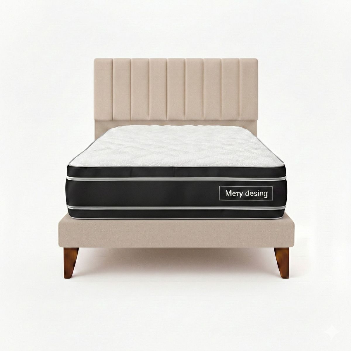 GENERICO - Cama Plaza y Media Turin Beige En Lino Respaldo + Base + Colchon Mery Desing Excellence Plus