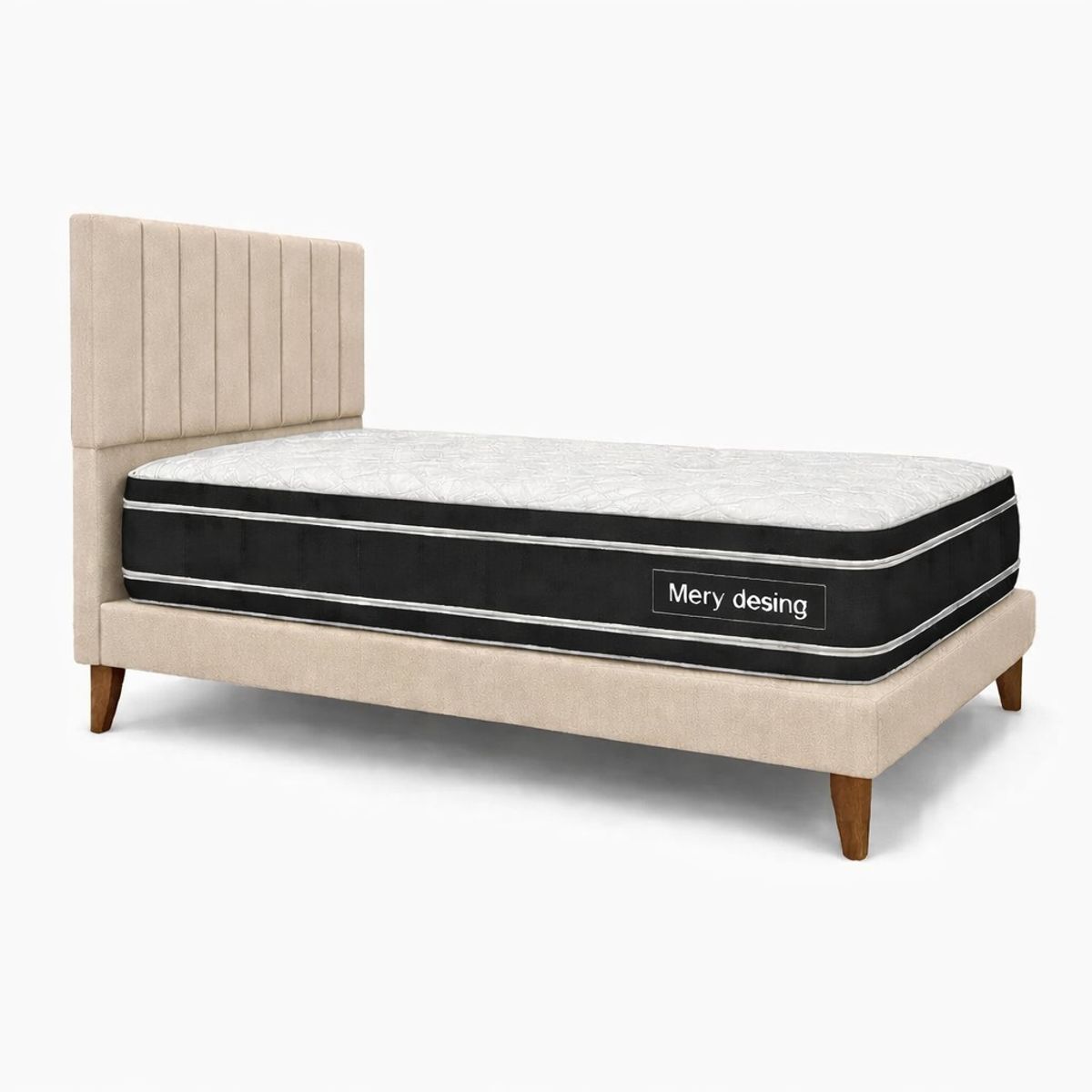 GENERICO - Cama Plaza y Media Turin Beige En Lino Respaldo + Base + Colchon Mery Desing Excellence Plus