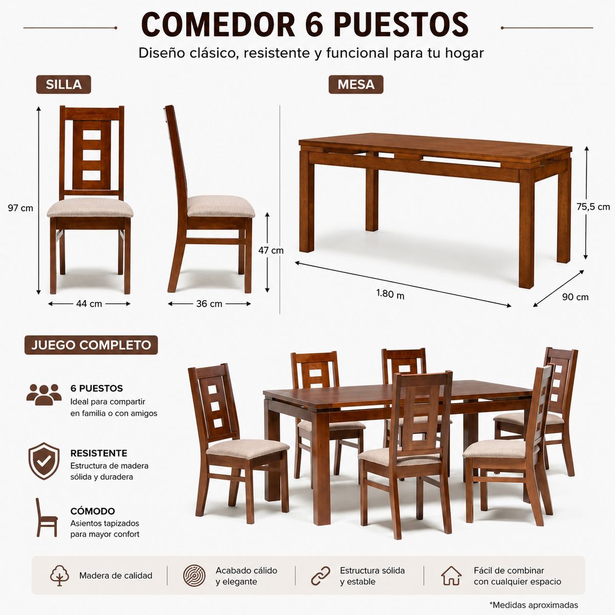 Juego de Comedor Florencia 6 Sillas, marca INTERMUEBLES - Foto 2