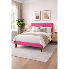 GENERICO - Cama Plaza y Media Turin Rosado En Lino Respaldo + Base + Colchon Mery Desing Excellence Plus