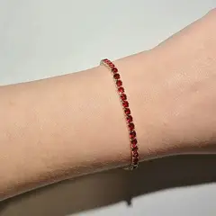 AMBAR JOYERIA - Pulsera Tennis Roja 3mm Circonitas - Baño de Oro