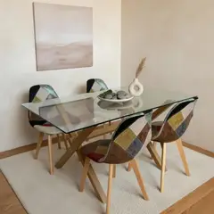 PANDALINO - Comedor Mesa Xinia 130x80 + 4 Sillas Patchwork Da Vinci - Ecocuero Claro