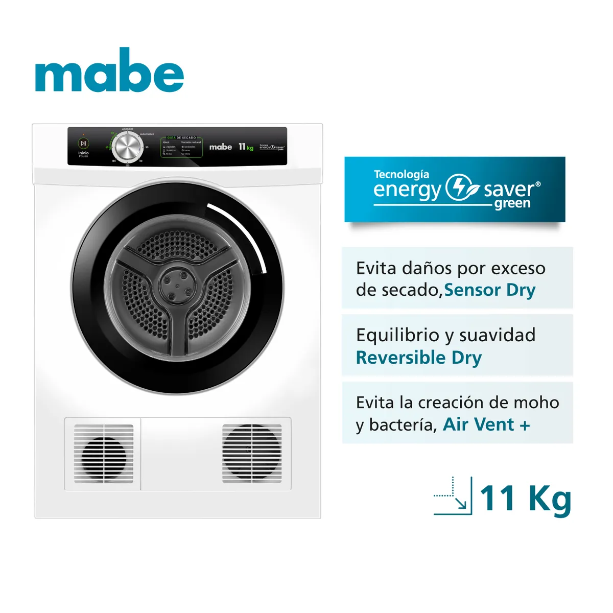 MABE - Secadora Carga Frontal Eléctrica 11kg Blanca Mabe SEM011VBCL0