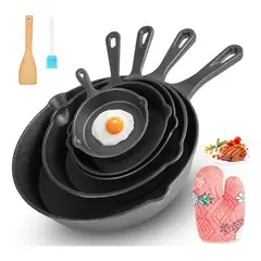 EVERSO - Juego De 5 Sartenes De Hierro Fundido Antiadherentes Cocina