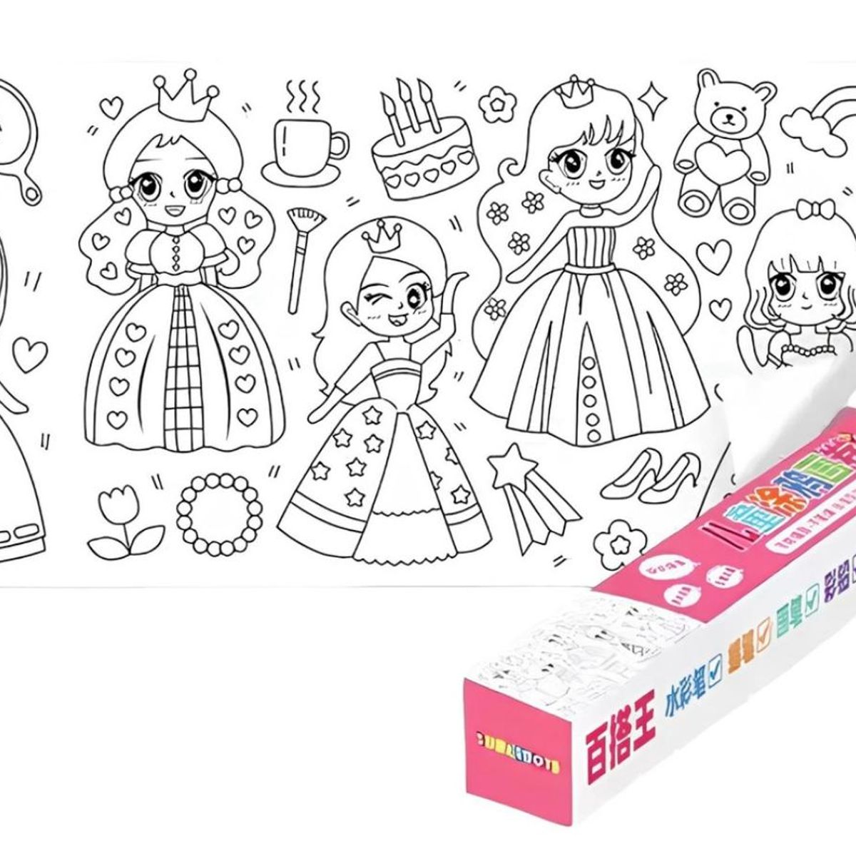 GENERICO - Rollo Papel Para Colorear Dibujo Para Niños Princesa