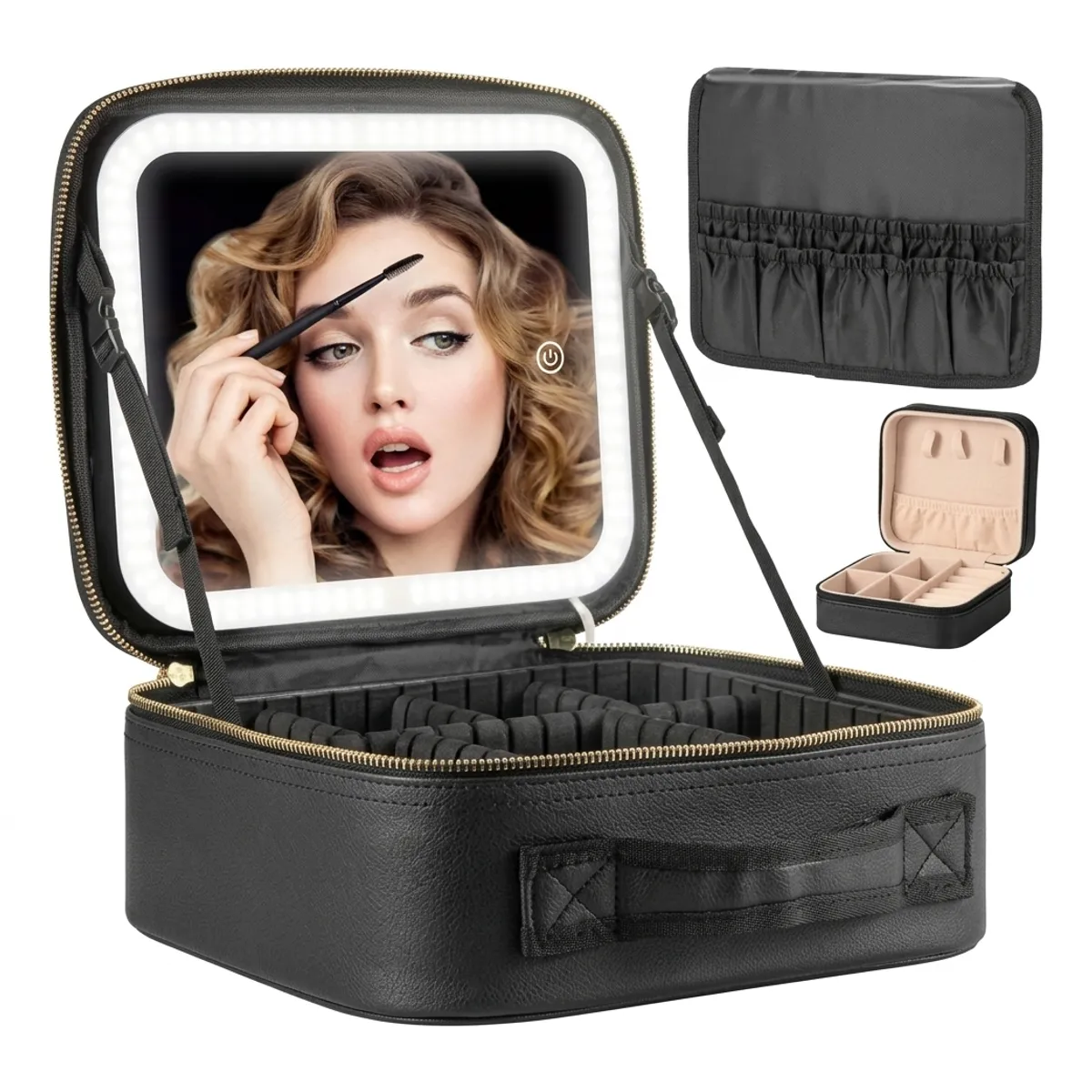 GENERICO - Estuche de maquillaje profesional portátil con espejo
