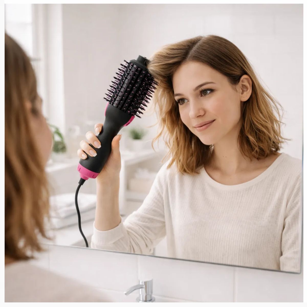 MOVI - CEPILLO ALISADOR ELÉCTRICO SECADOR ANTI FRIZZ CEPILLO 3 EN 1
