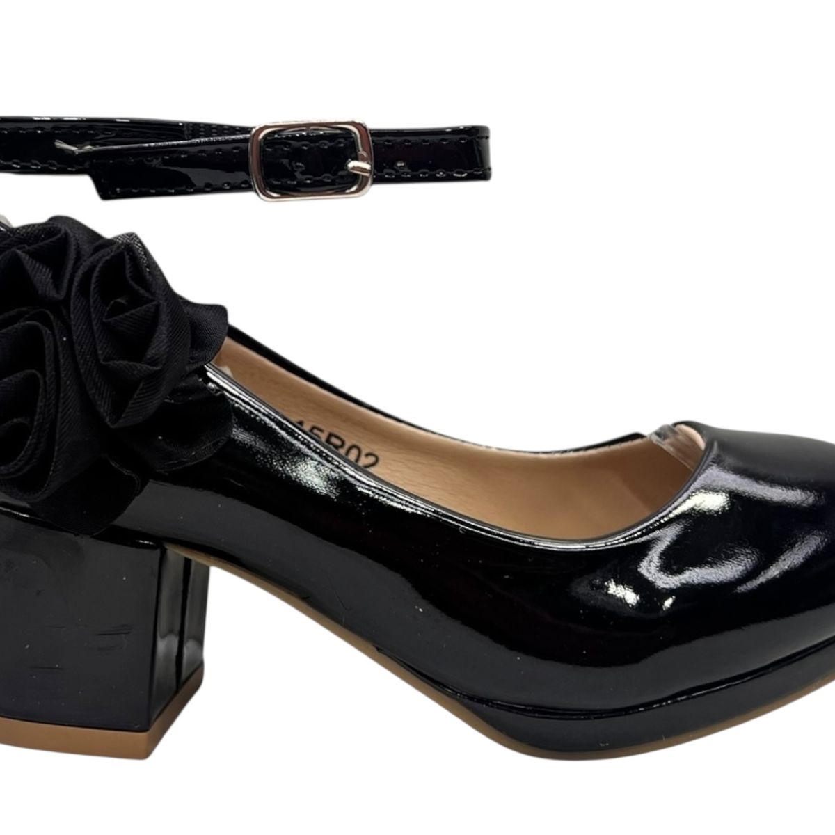 COMPRAPO - Zapato Calzado Princesa Niña Charol Negro con Tacón y Flor