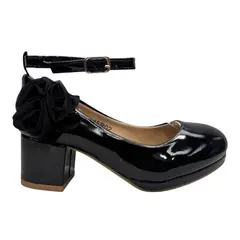 COMPRAPO - Zapato Calzado Princesa Niña Charol Negro con Tacón y Flor