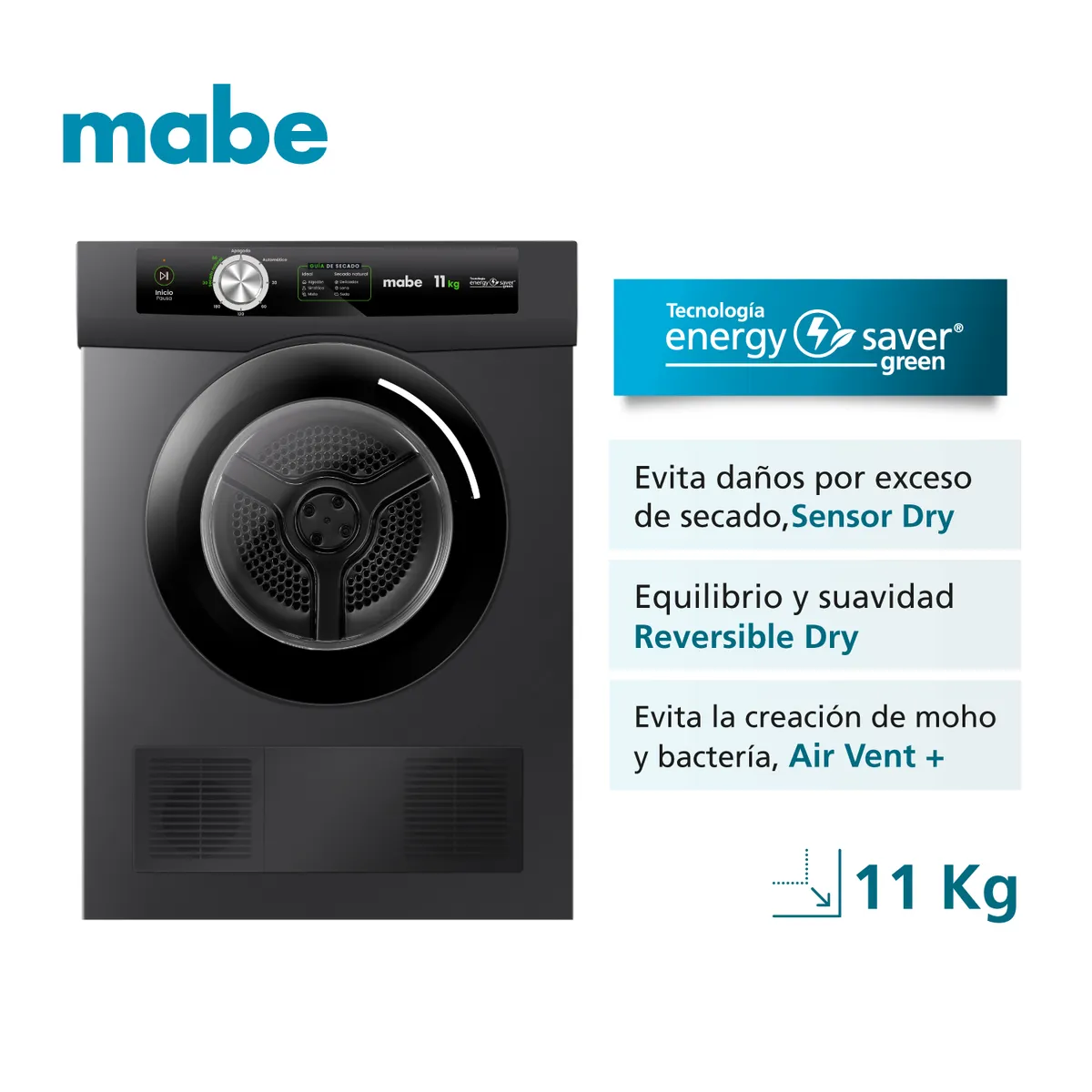 MABE - Secadora Carga Frontal Eléctrica 11 kg Gray Mabe SEM011VDCL0