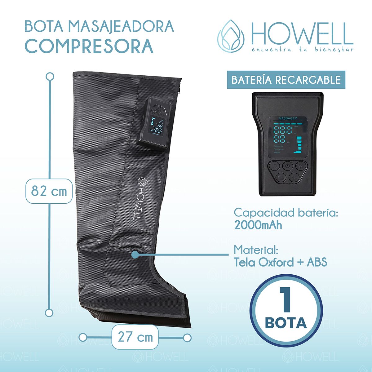 HOWELL - Masajeador Piernas Bota Compresion Howell Inalambrico 5 Zonas