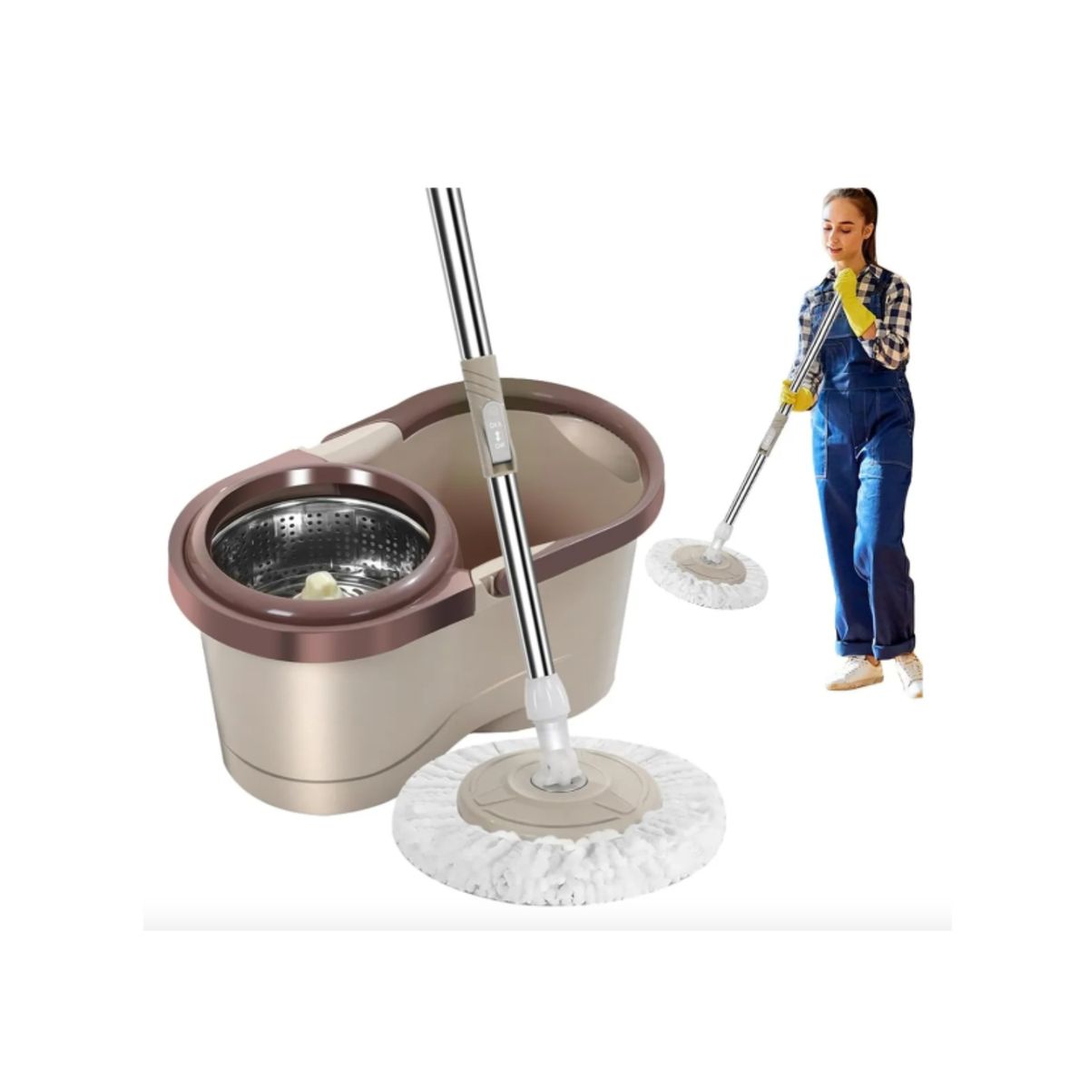 GENERICO - Mopa Giratoria 360° con Balde Centrifugador - Color Cafe