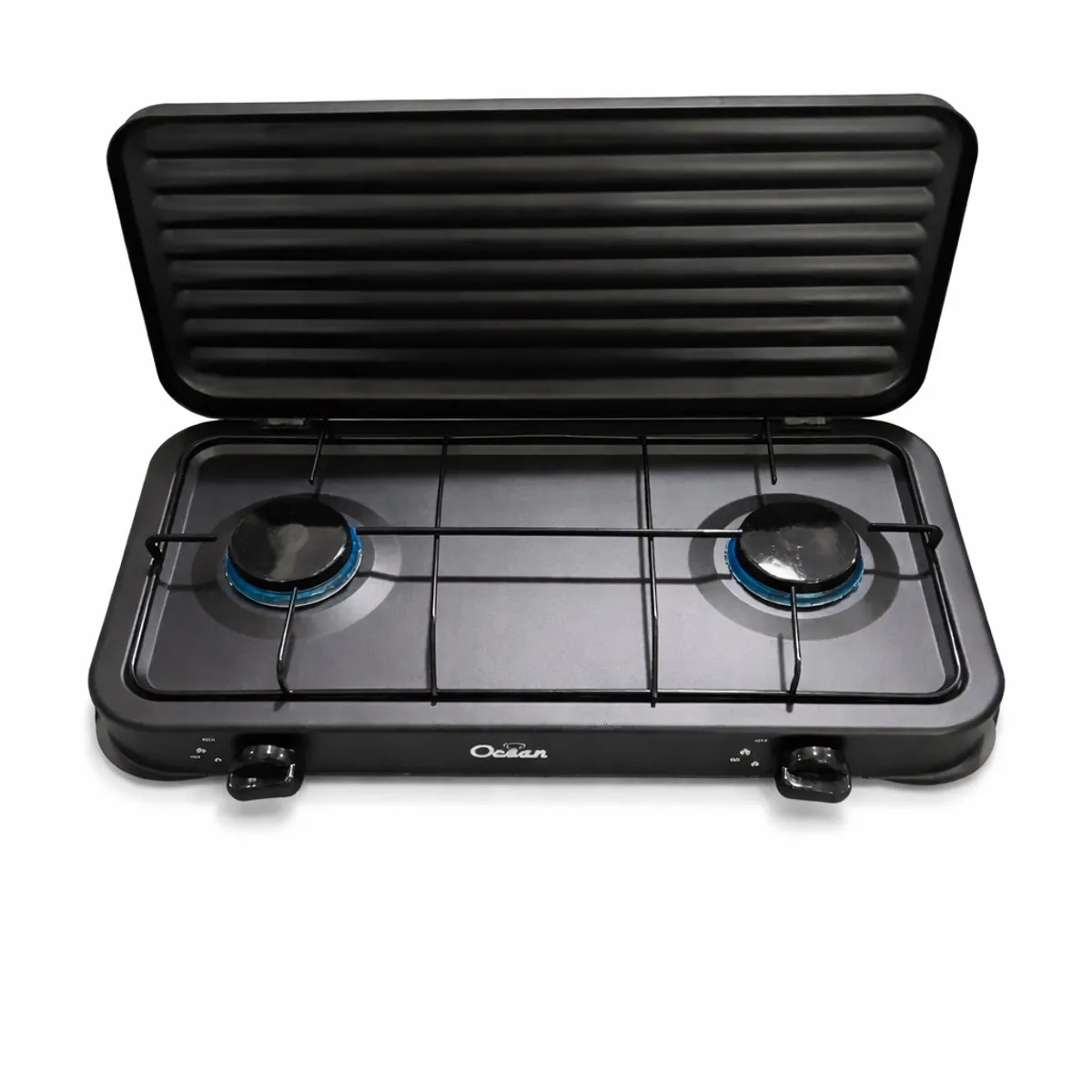 GENERICO - Cocinilla A Gas 2 Hornilla Para Camping/hogar Negra Con Tapa