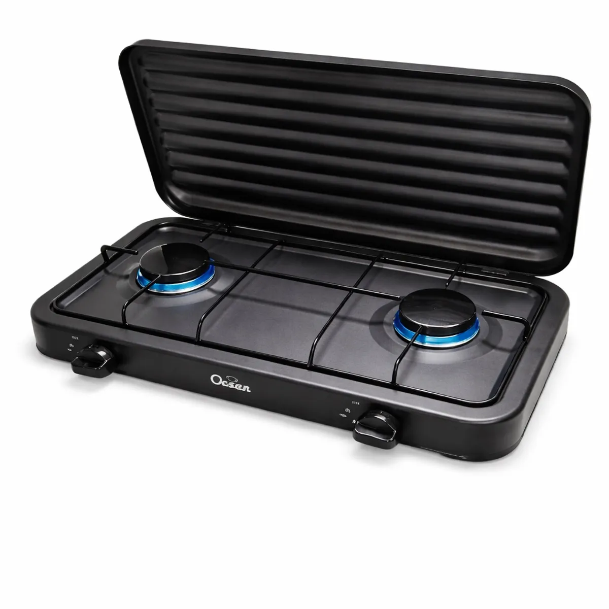 GENERICO - Cocinilla A Gas 2 Hornilla Para Camping/hogar Negra Con Tapa