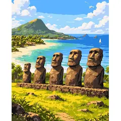 GENERICO - Kit Pintura Por Números Isla De Pascua Moai Rapa Nui 40x50
