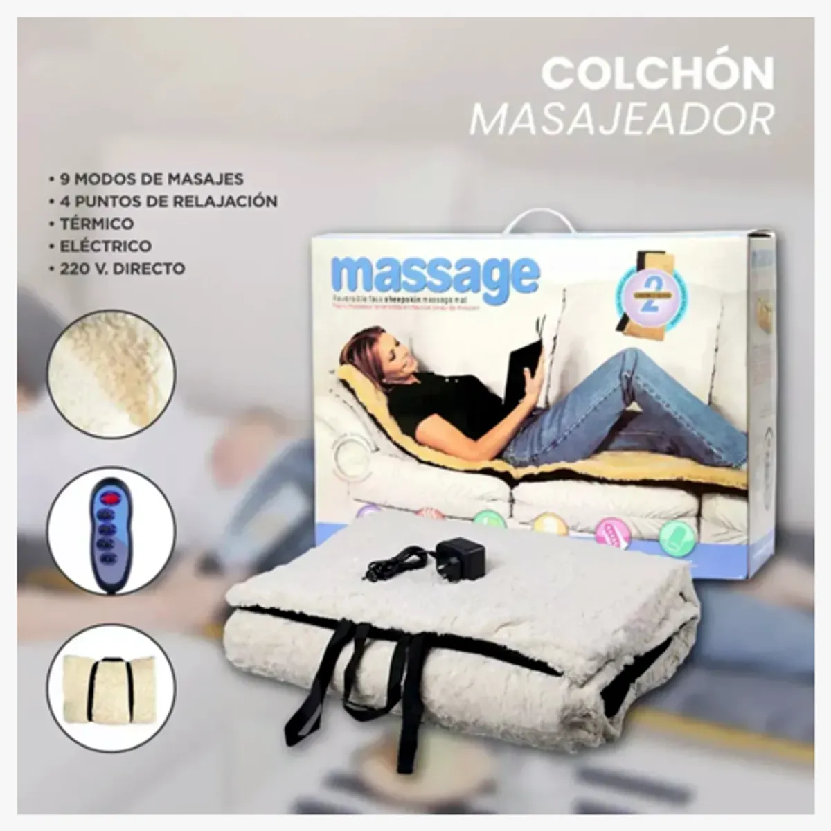 MOVI - Colchoneta Masajeadora Con Calor, 9 Modos de Masaje, Portátil