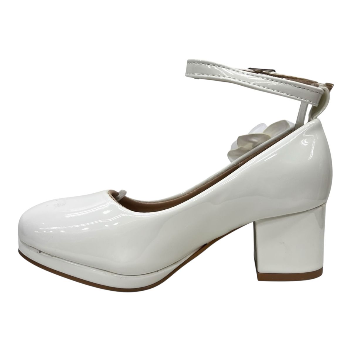 COMPRAPO - Zapato Calzado Princesa Niña Charol Blanco con Tacón y Flor