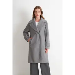 NICOPOLY - Abrigo Lanilla con Solapa Gris