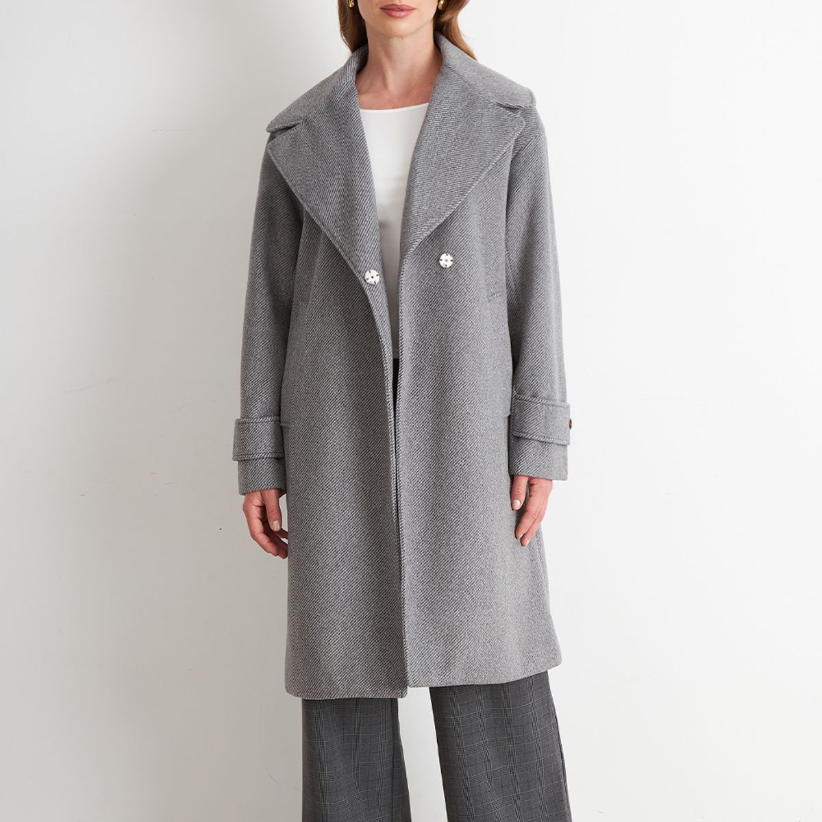 NICOPOLY - Abrigo Lanilla con Solapa Gris Nicopoly