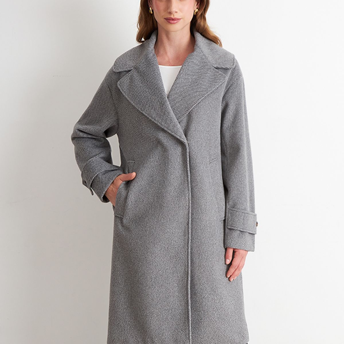 NICOPOLY - Abrigo Lanilla con Solapa Gris Nicopoly