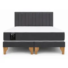GENERICO - Cama 2 Plazas Completa Gris Grafito En Lino - Base Europea + Colchón Mery Desing 22CM + Respaldo Tapizado