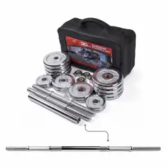 GENERICO - Kit Mancuernas Cromadas 30 kg con Barra Extensible 95 cm