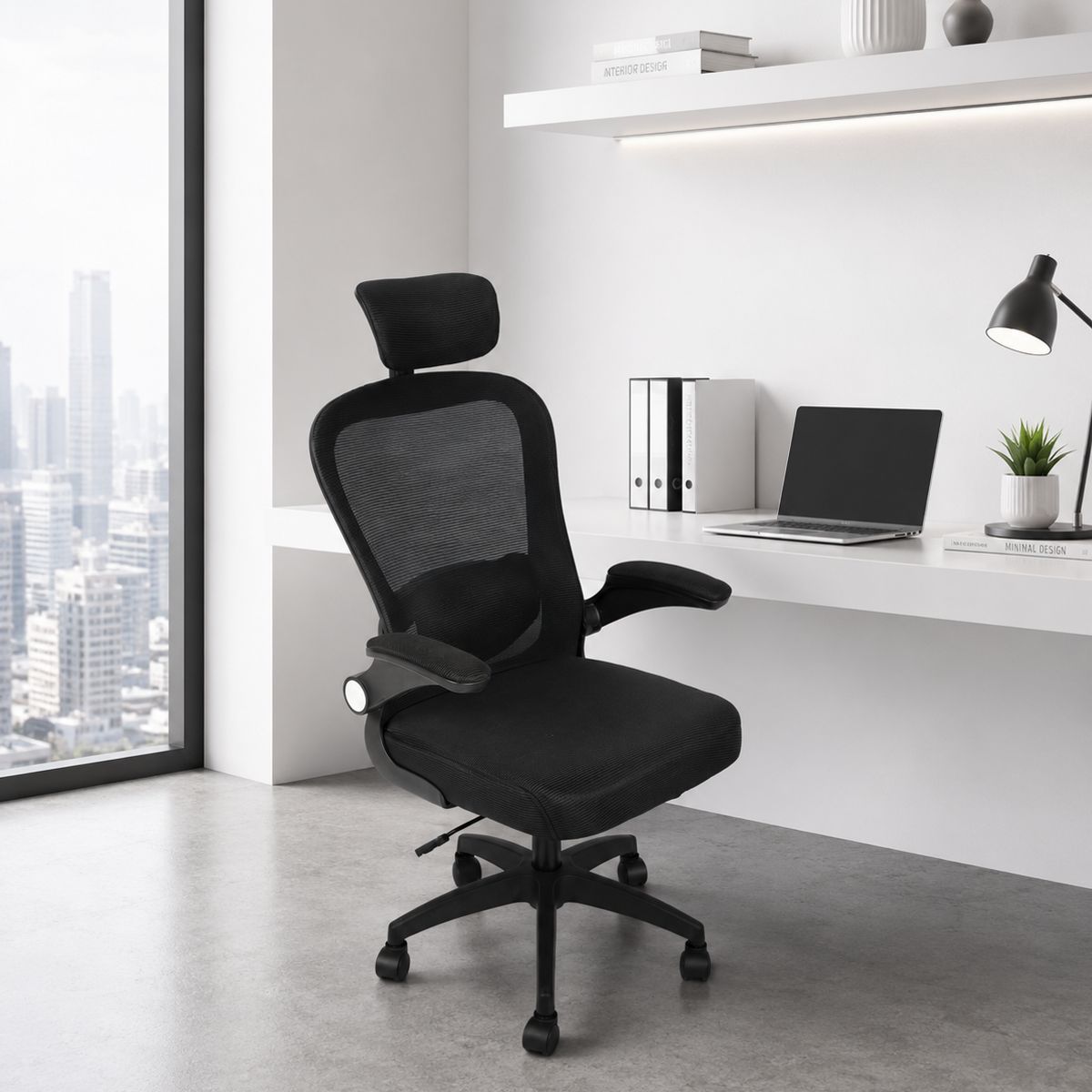GENERICO - Silla Ejecutiva Ergonómica Soporte Lumbar + Cervical Ajustable Respaldo Malla Negro