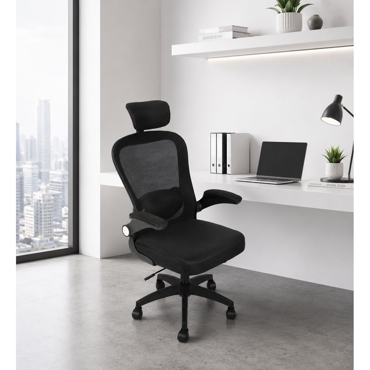 GENERICO - Silla Ejecutiva Ergonómica Soporte Lumbar + Cervical Ajustable Respaldo Malla Negro