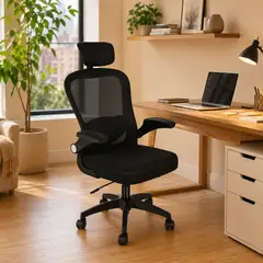 GENERICO - Silla Ejecutiva Ergonómica Soporte Lumbar + Cervical Ajustable Respaldo Malla Negro