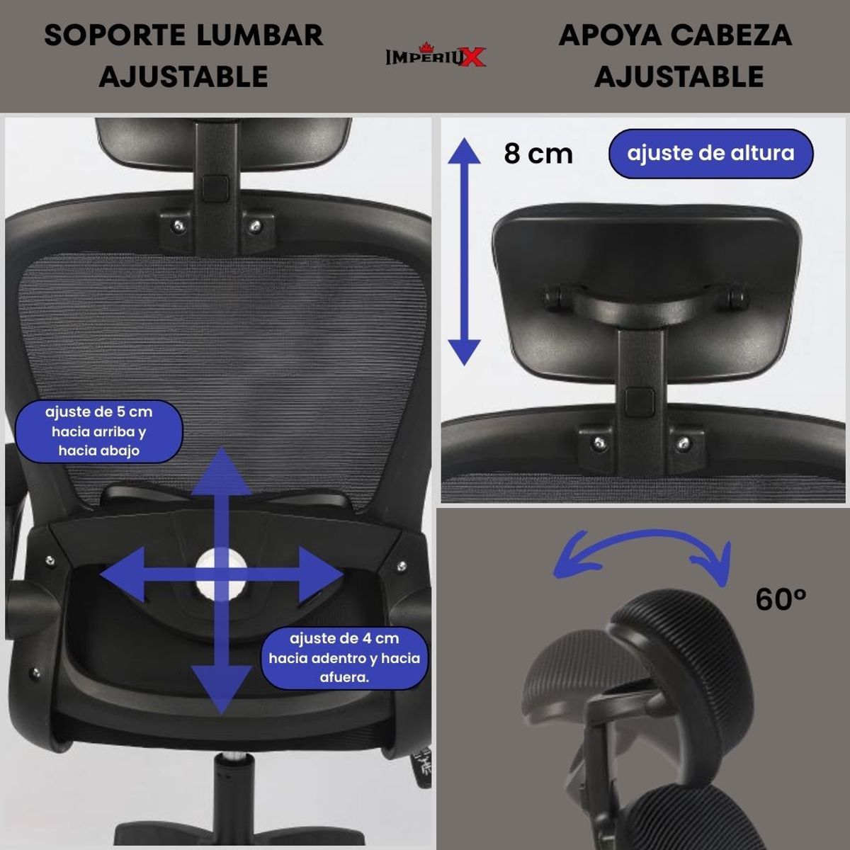 GENERICO - Silla Ejecutiva Ergonómica Soporte Lumbar + Cervical Ajustable Respaldo Malla Negro