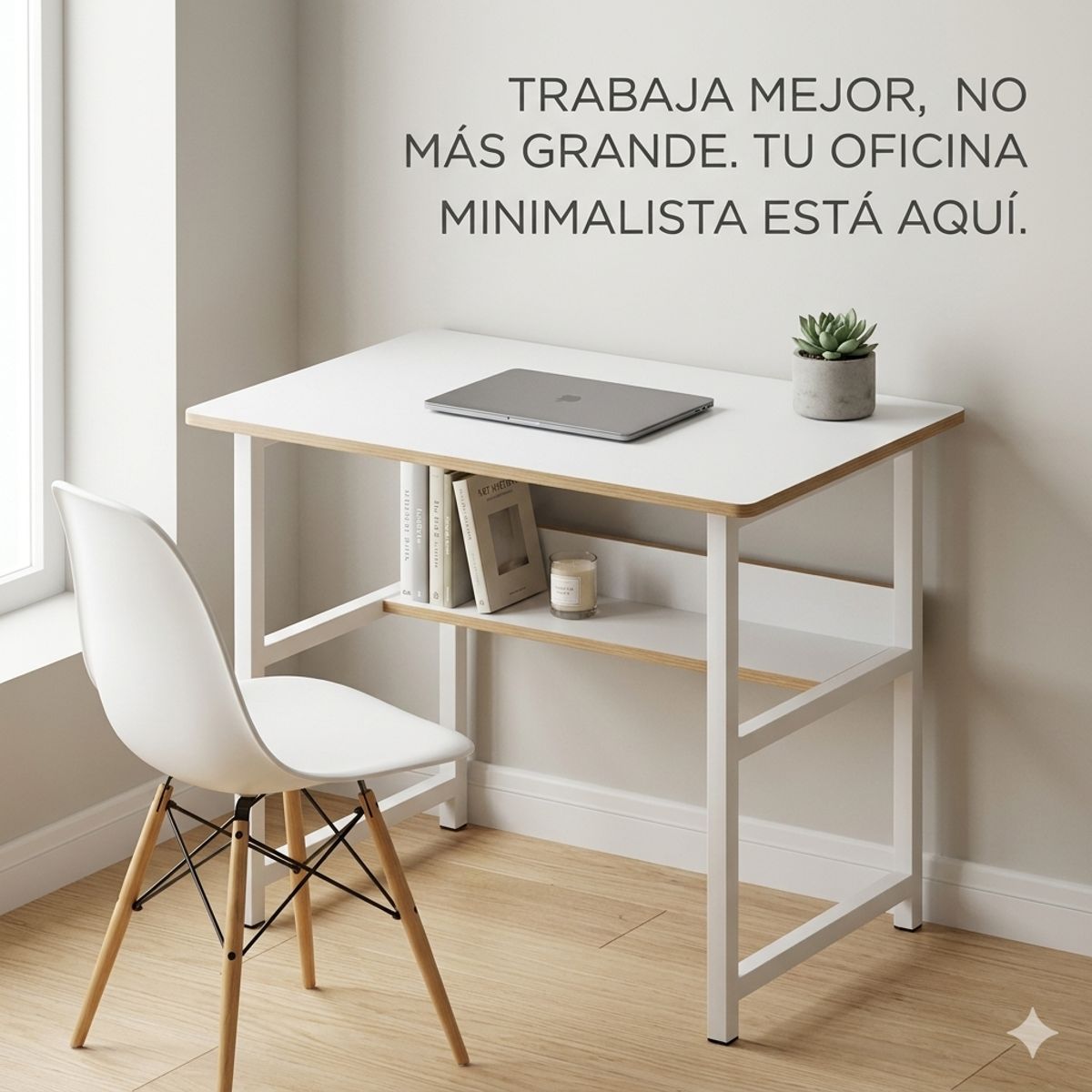 GENERICO - ESCRITORIO HOME OFFICE COMPACTO MINIMALISTA CON REPISA BLANCO